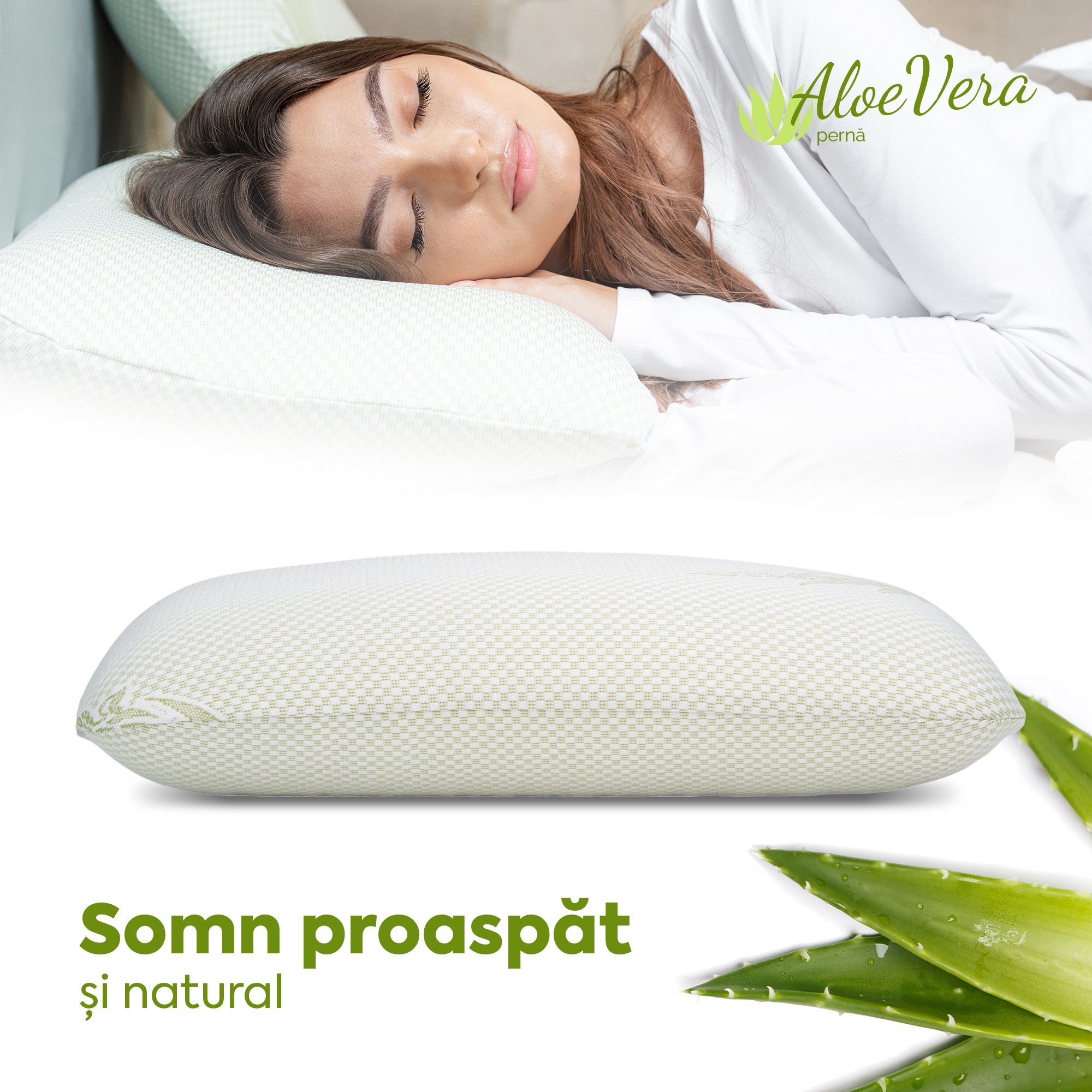 Pernă Aloe Vera Therapy, din spumă cu memorie flexibilă, husă detașabilă și lavabilă, 60x40x15 cm - Prestige Home