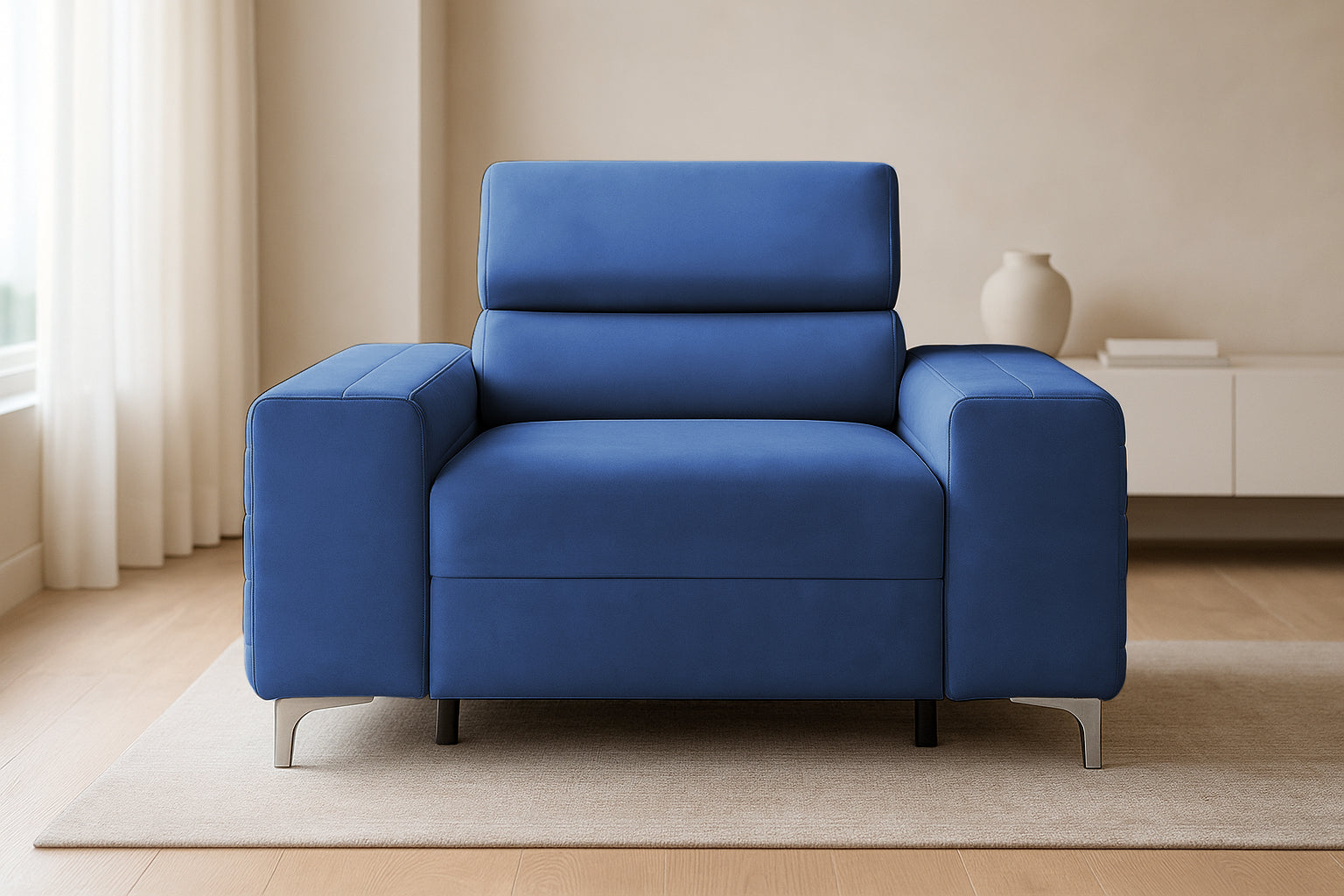 Fotoliu TIME NEW, tetieră reglabilă, suport lombar, 125x97x94 cm, #color_Albastru-Velluto