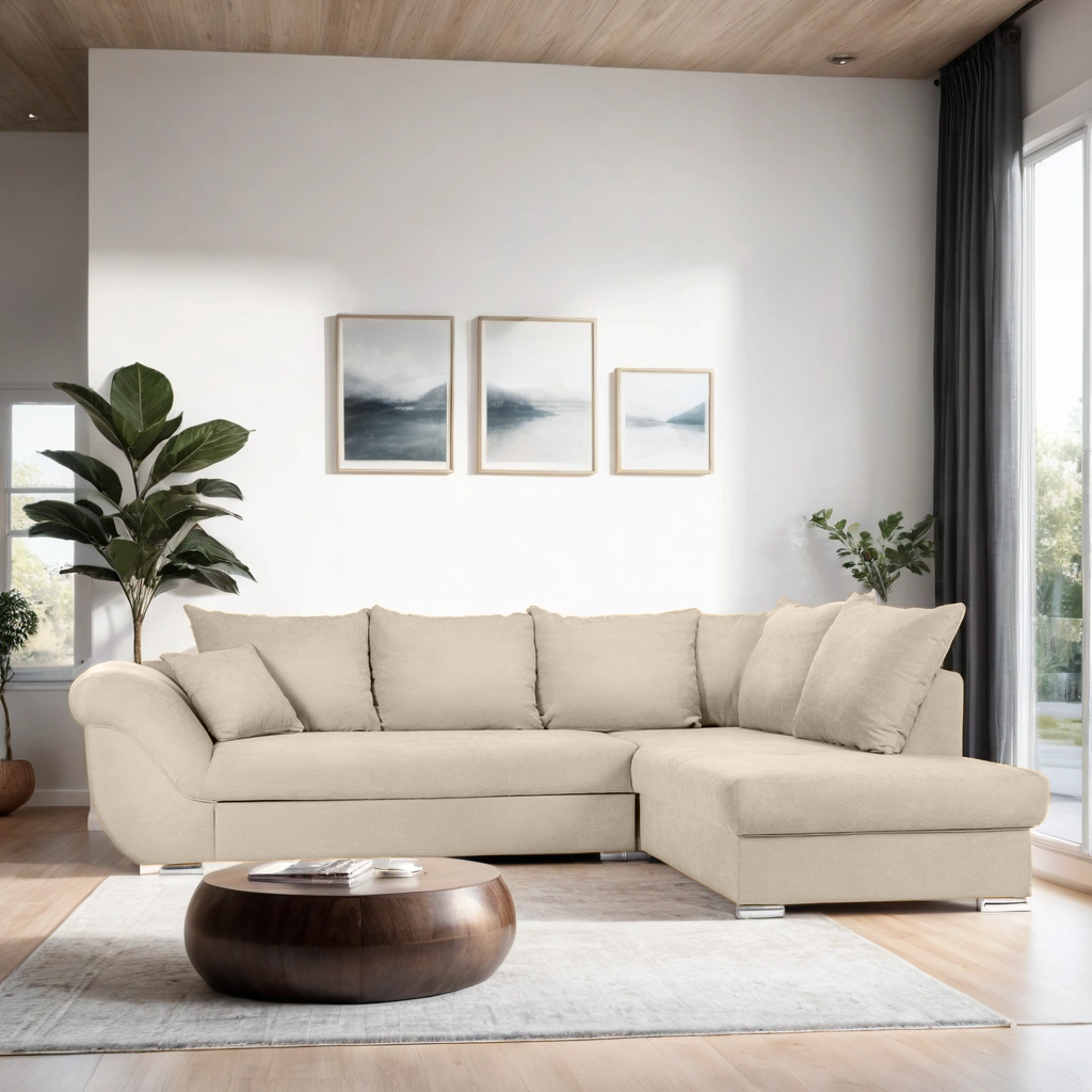 Colțar Extensibil SANTOS, variante stânga/dreapta, 295x215x80 cm, Prestigehome.ro, #color_Bej-enjoy