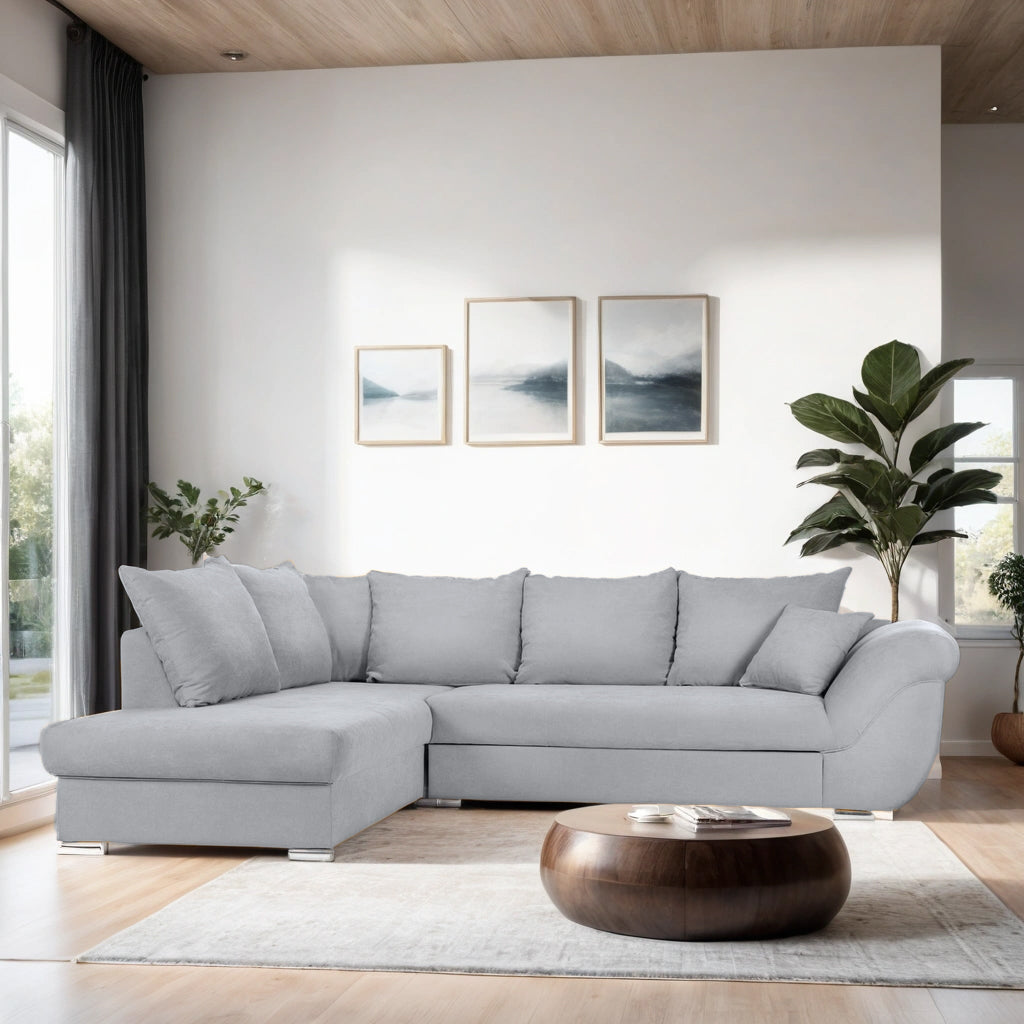 Colțar Extensibil SANTOS, variante stânga/dreapta, 295x215x80 cm, Prestigehome.ro, #color_Gri-deschis-enjoy