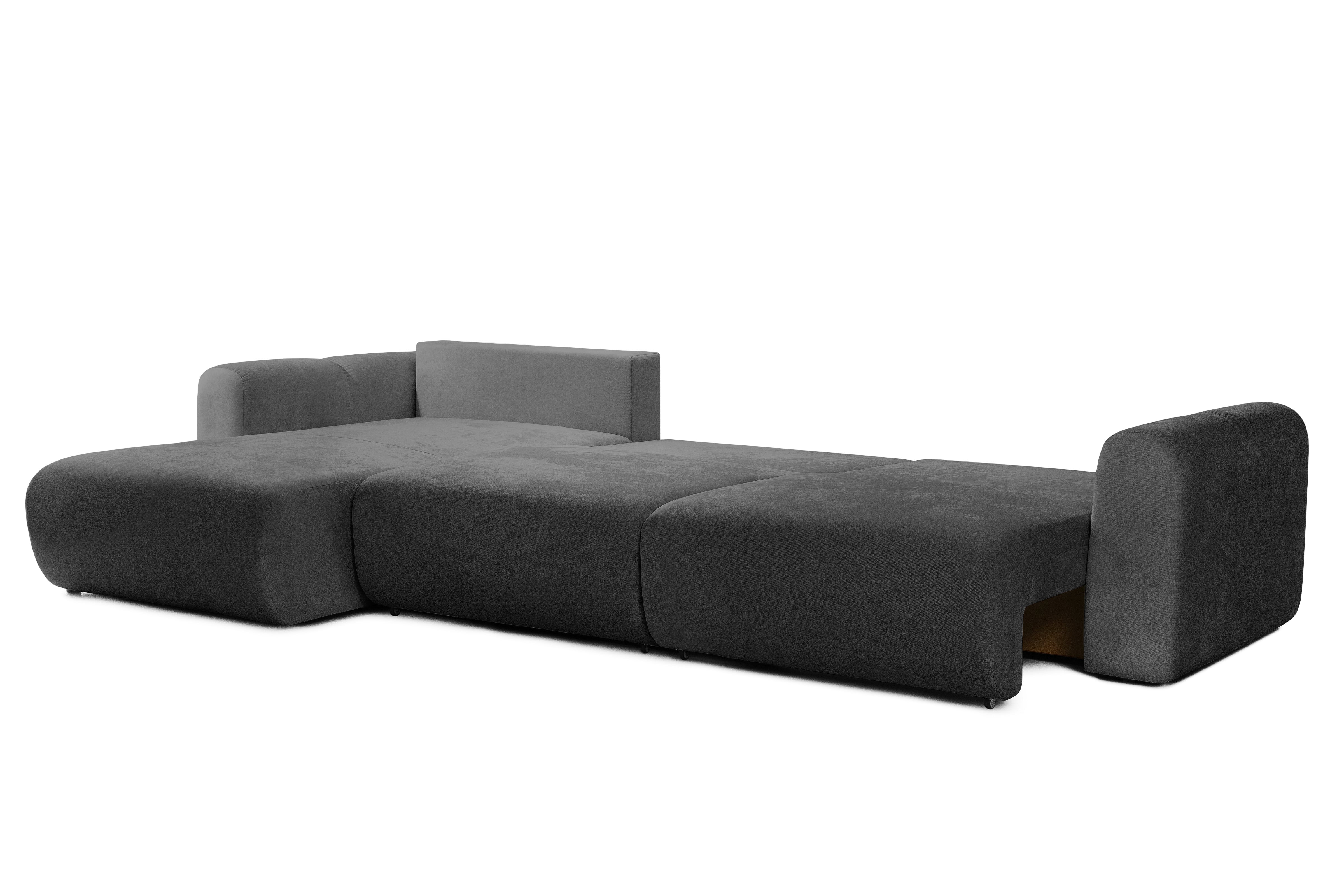 Colțar Extensibil GEORGIA, cu 2 lăzi depozitare, șezlong interschimbabil, 348x190x87 cm, #color_Gri-Inchis-Havana