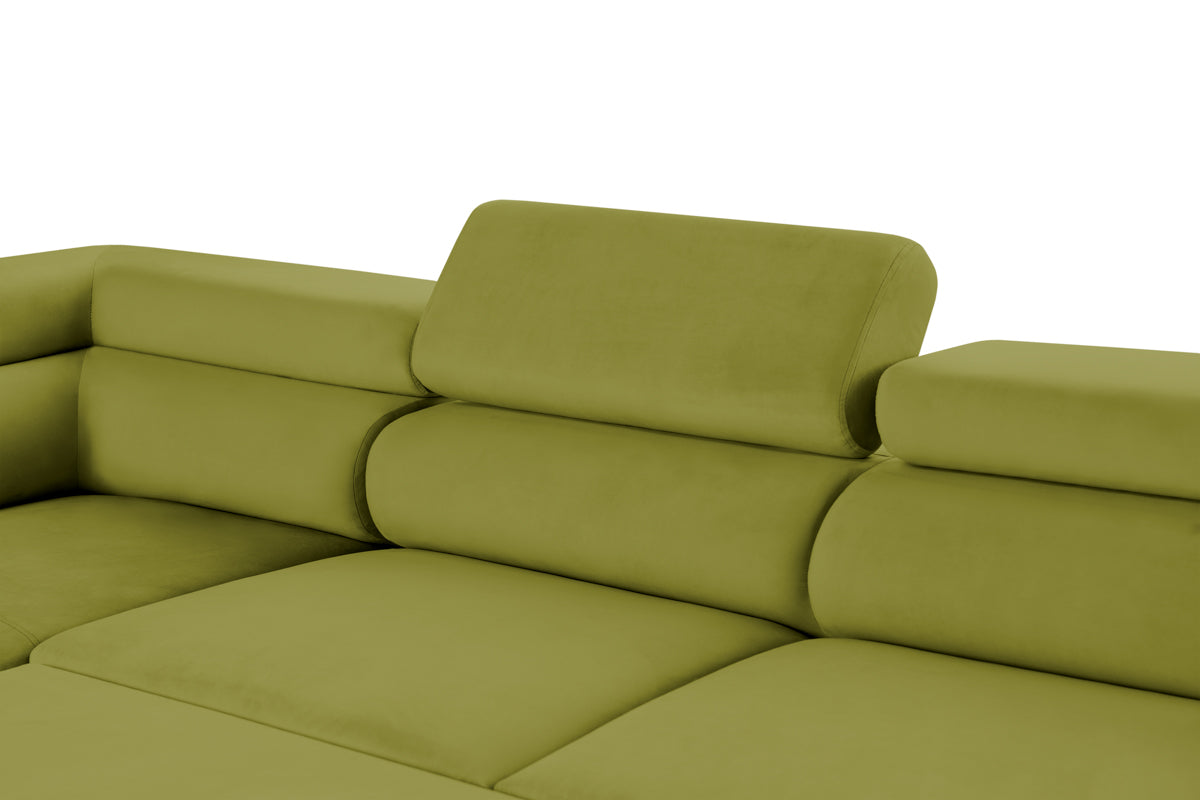 Colțar Extensibil, în formă de U, TIME, cu 2 lăzi de depozitare, cu tetiere reglabile, 360x220x95 cm #color_Verde-Olive-Velluto