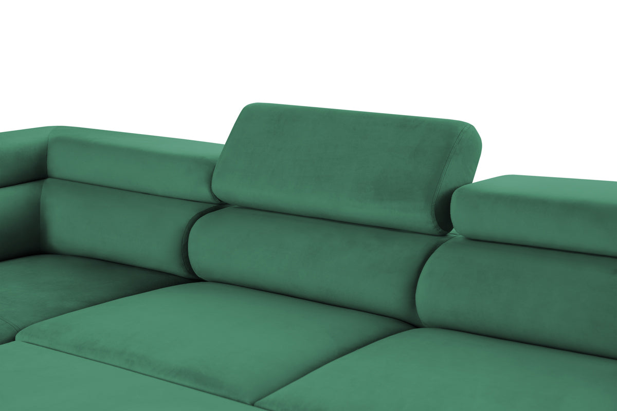 Colțar Extensibil, în formă de U, TIME, cu 2 lăzi de depozitare, cu tetiere reglabile, 360x220x95 cm #color_Verde-Padure-Velluto