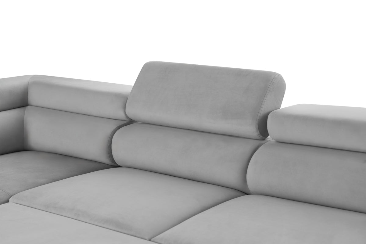 Colțar Extensibil, în formă de U, TIME, cu 2 lăzi de depozitare, cu tetiere reglabile, 360x220x95 cm #color_Gri-Silver-Velluto