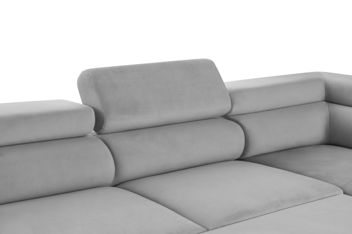 Colțar Extensibil, în formă de U, TIME, cu 2 lăzi de depozitare, cu tetiere reglabile, 360x220x95 cm #color_Gri-Silver-Velluto