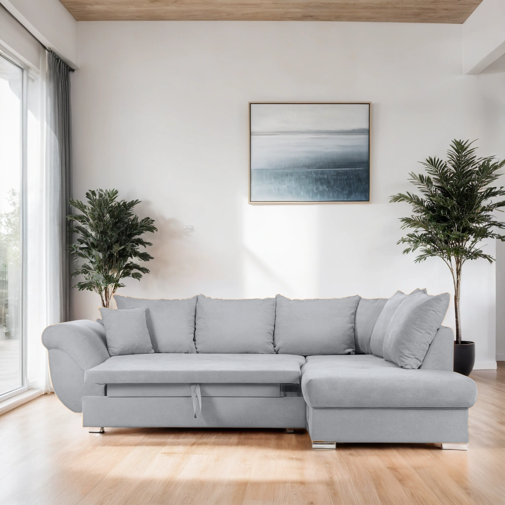 Colțar Extensibil SANTOS, variante stânga/dreapta, 295x215x80 cm, Prestigehome.ro, #color_Gri-deschis-enjoy