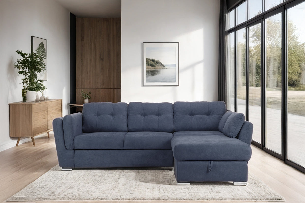 Colțar Extensibil JAZZ, cu ladă depozitare, 245 x 205 x 90 cm, #color_Albastru-Inchis-enjoy