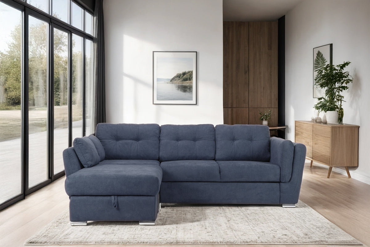 Colțar Extensibil JAZZ, cu ladă depozitare, 245 x 205 x 90 cm, #color_Albastru-Inchis-enjoy