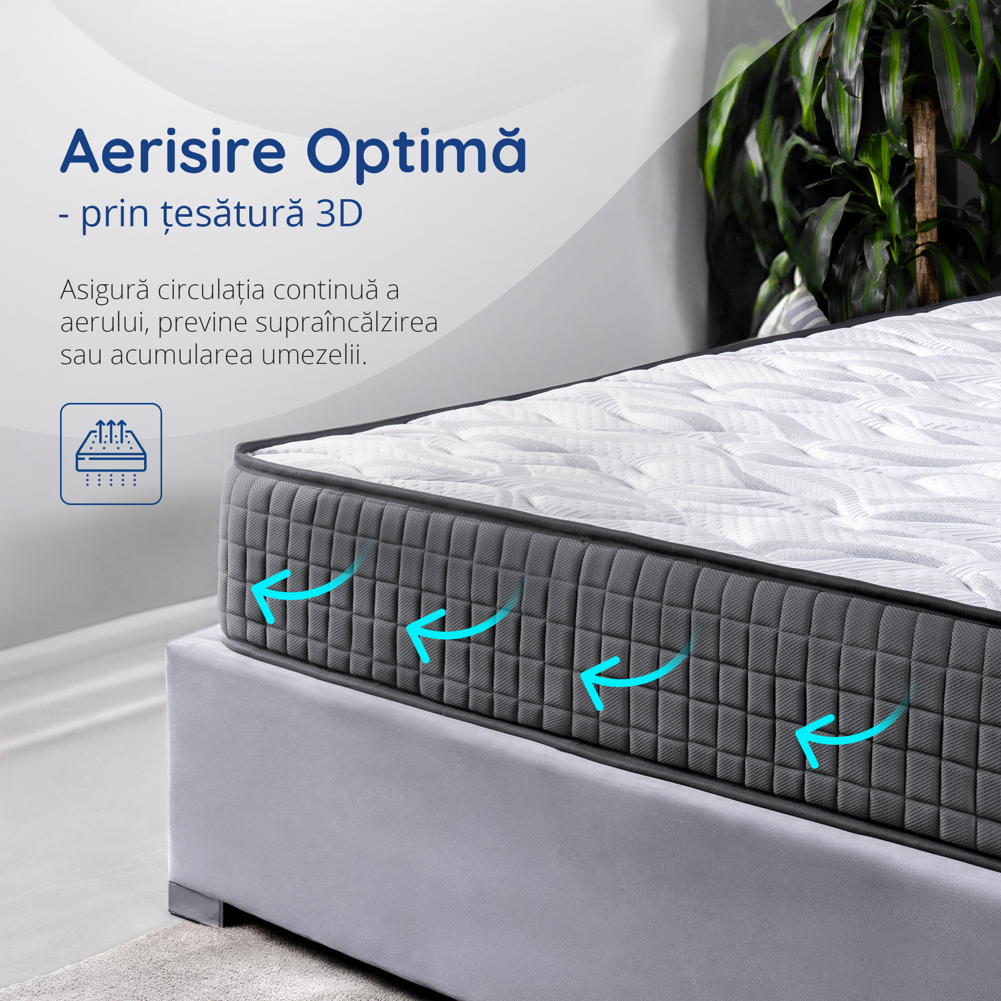 Saltea Ideal Sleep WAVE POCKET, Arcuri individuale, spumă poliuretanică în straturi, superortopedică, Grosime 25 cm