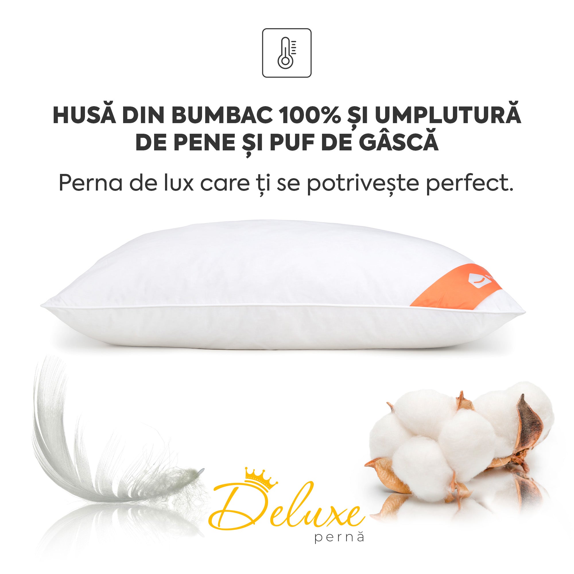 Set 4 x Perne Deluxe cu pene și puf de gâscă, husă bumbac, 50x70 cm-Seturi Perne-Prestige Home-Prestige Home