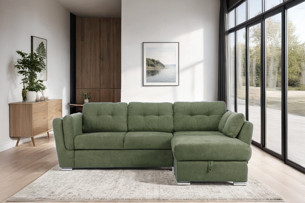 Colțar Extensibil JAZZ, cu ladă depozitare, 245 x 205 x 90 cm, #color_Verde-enjoy