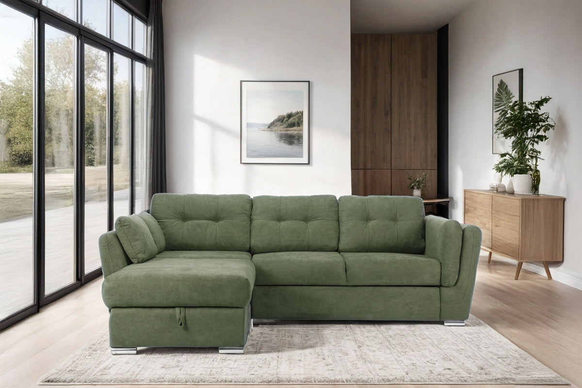 Colțar Extensibil JAZZ, cu ladă depozitare, 245 x 205 x 90 cm, #color_Verde-enjoy