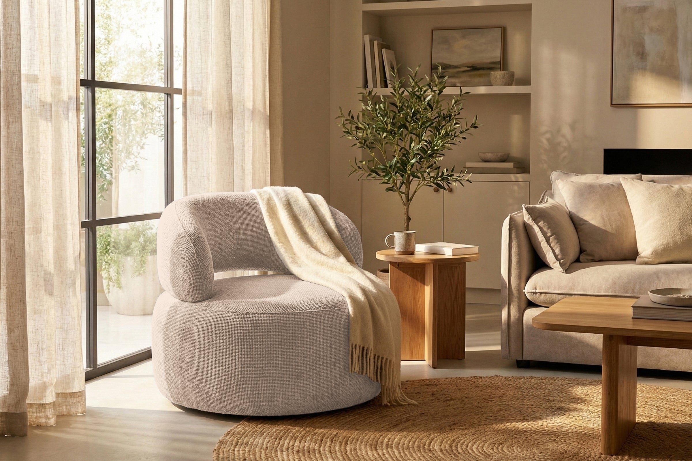 Fotoliu Moon, tetieră reglabilă, suport lombar, #color_Bej-Eden