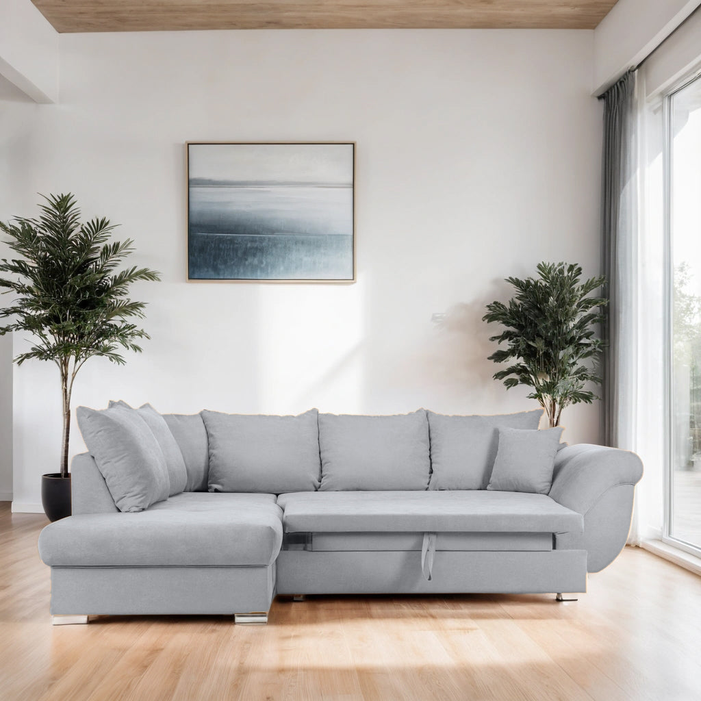 Colțar Extensibil SANTOS, variante stânga/dreapta, 295x215x80 cm, Prestigehome.ro, #color_Gri-deschis-enjoy