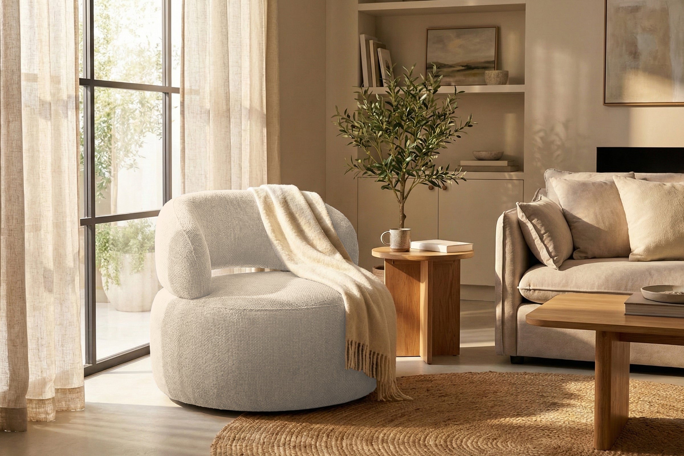 Fotoliu Moon, tetieră reglabilă, suport lombar, #color_Crem-Eden