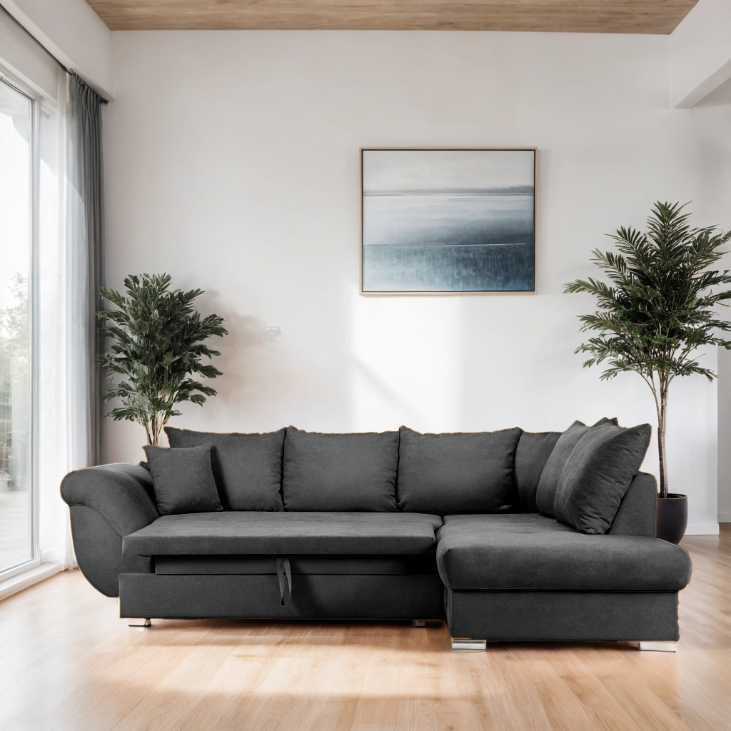 Colțar Extensibil SANTOS, variante stânga/dreapta, 295x215x80 cm, Prestigehome.ro, #color_gri-inchis-enjoy