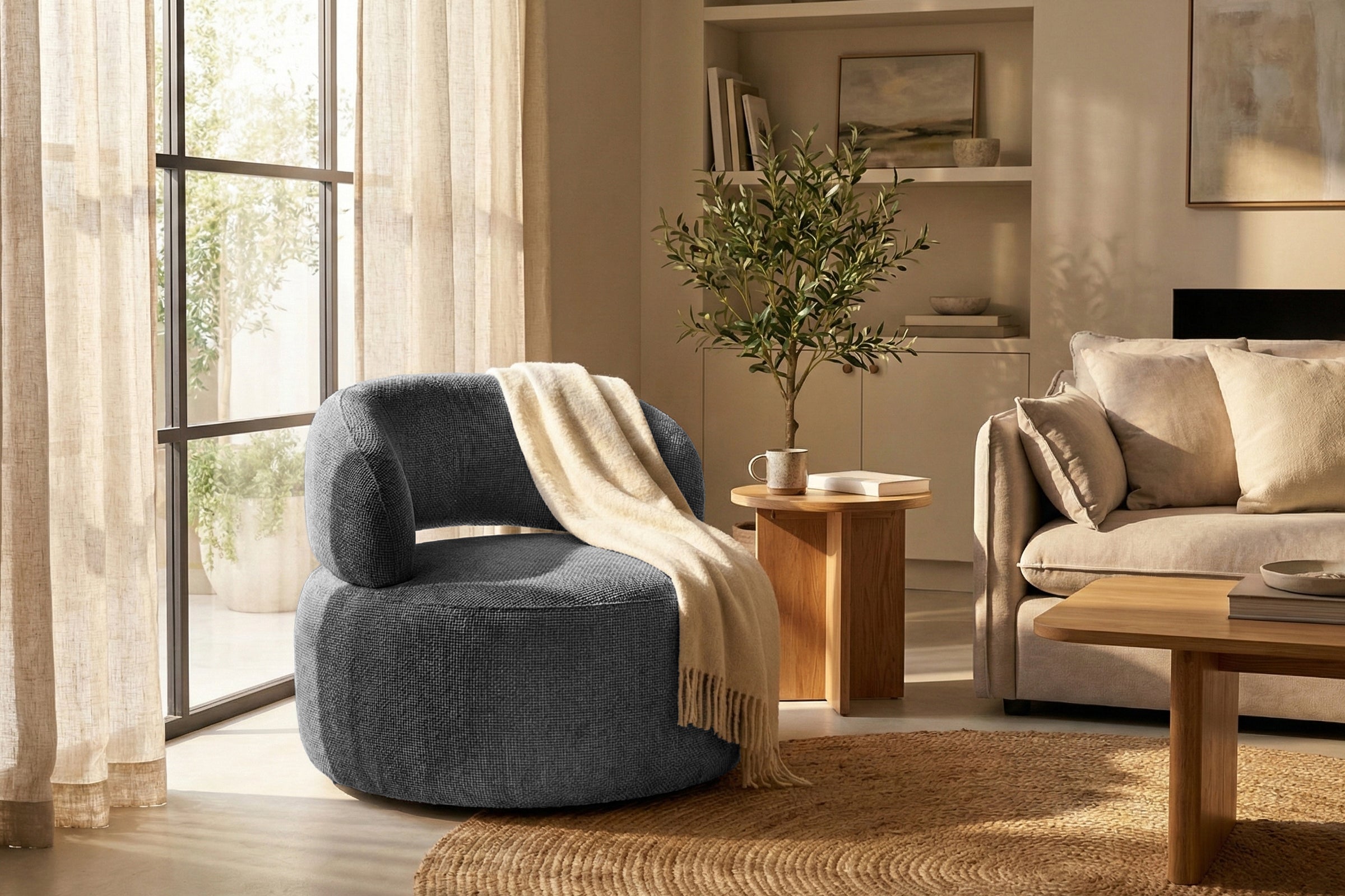 Fotoliu Moon, tetieră reglabilă, suport lombar, #color_Antracit-Eden