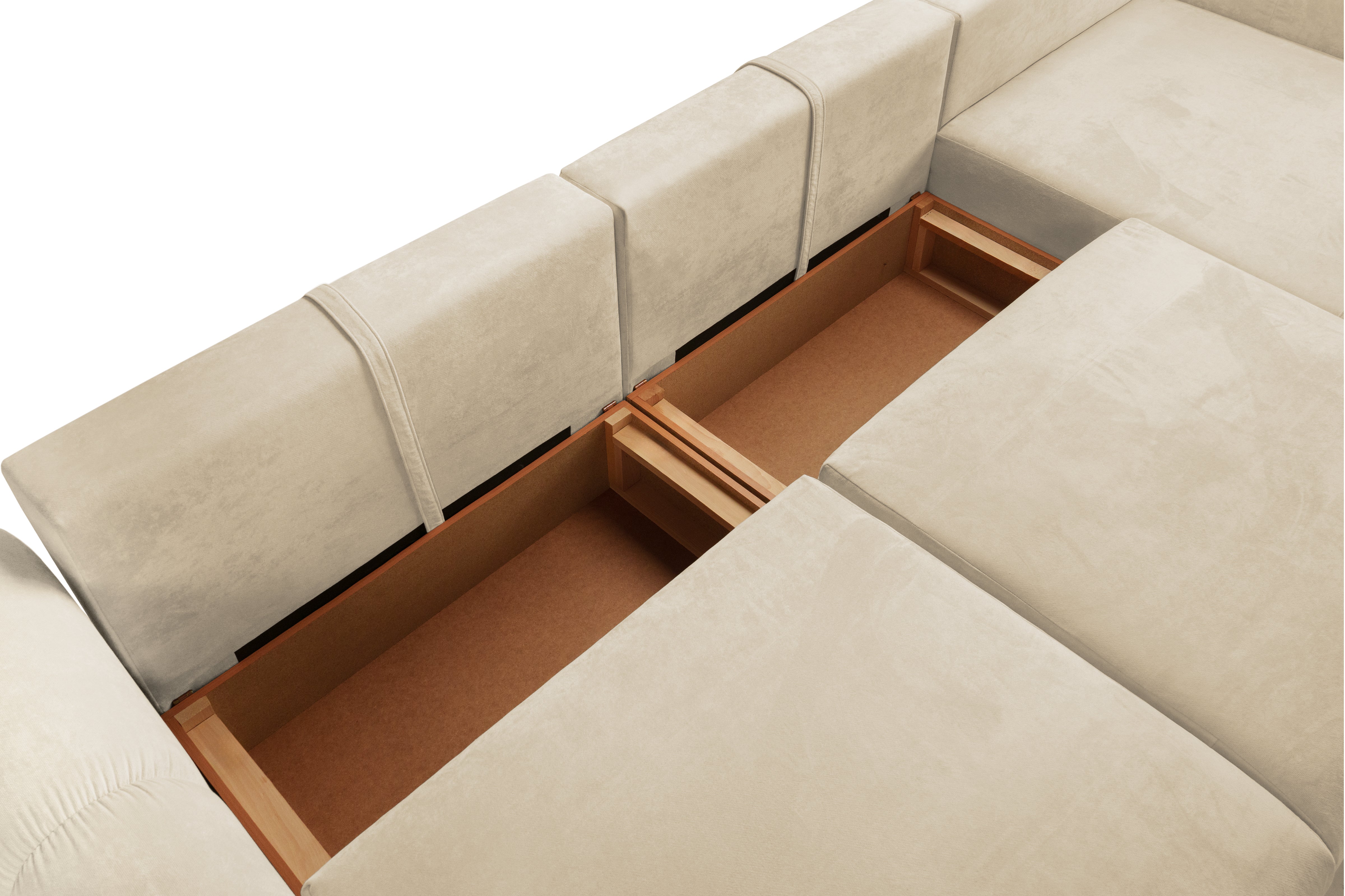 Colțar Extensibil GEORGIA, cu 2 lăzi depozitare, șezlong interschimbabil, 348x190x87 cm, #color_Bej-Havana