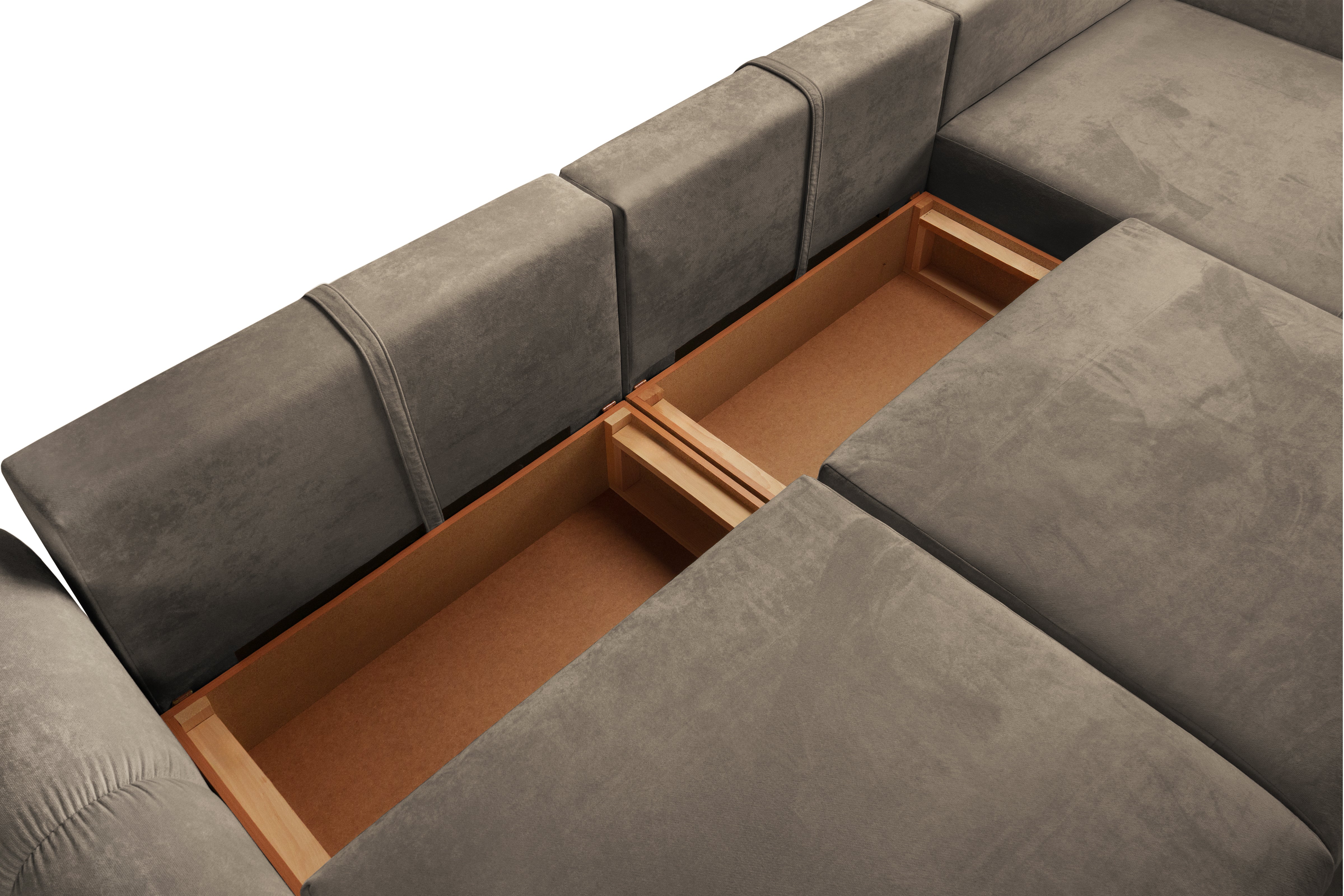 Colțar Extensibil GEORGIA, cu 2 lăzi depozitare, șezlong interschimbabil, 348x190x87 cm, #color_Cafe-Havana