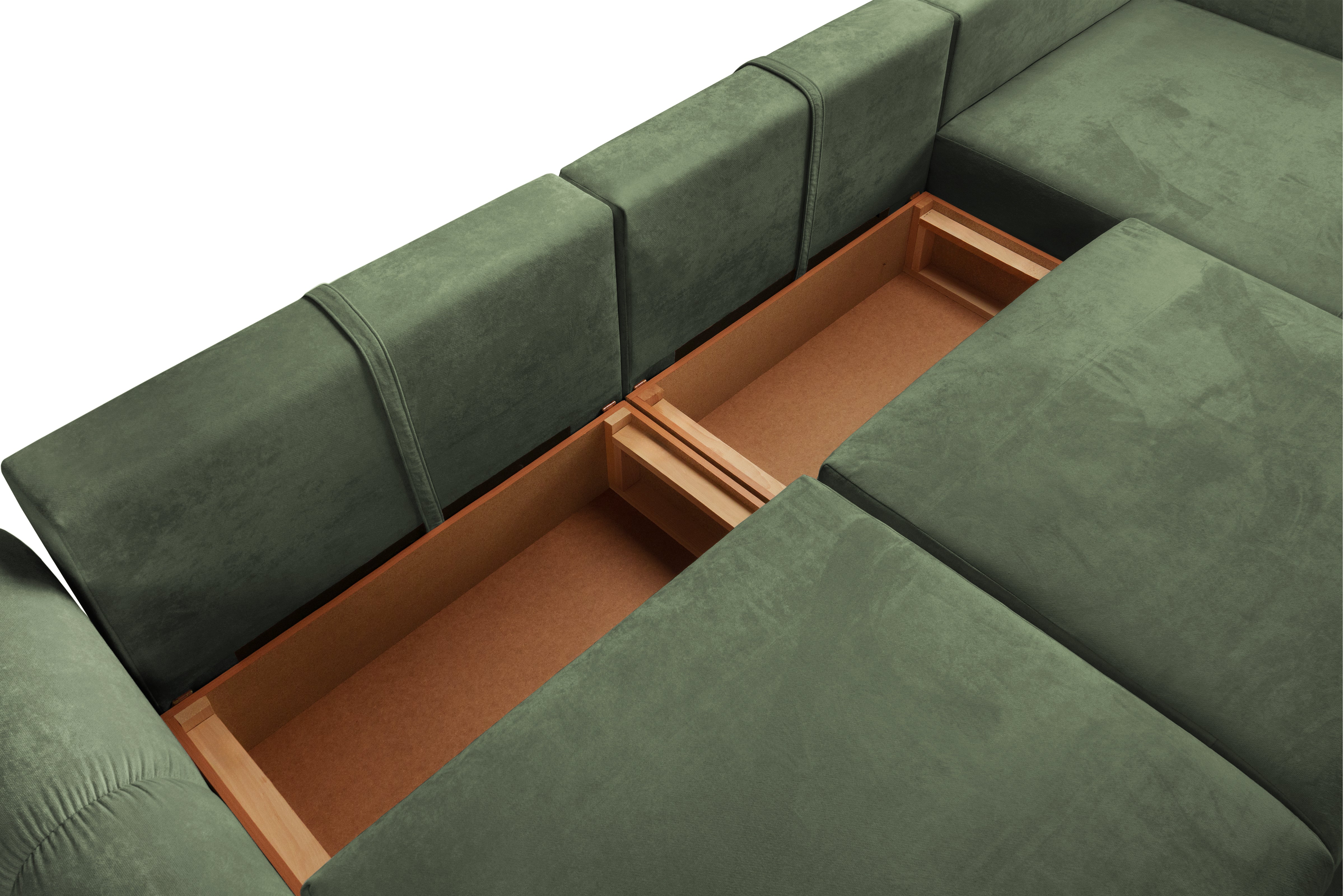 Colțar Extensibil GEORGIA, cu 2 lăzi depozitare, șezlong interschimbabil, 348x190x87 cm, #color_Verde-Havana