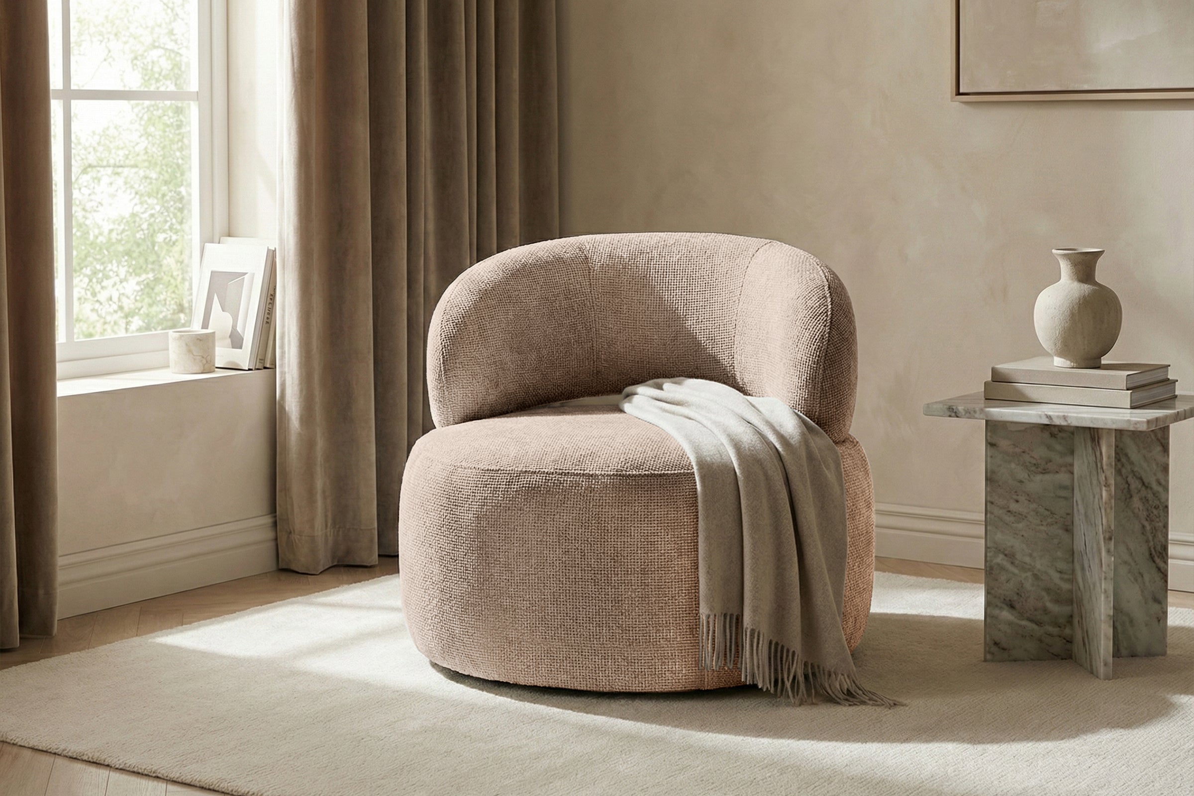 Fotoliu Moon, tetieră reglabilă, suport lombar, #color_Bej-Eden