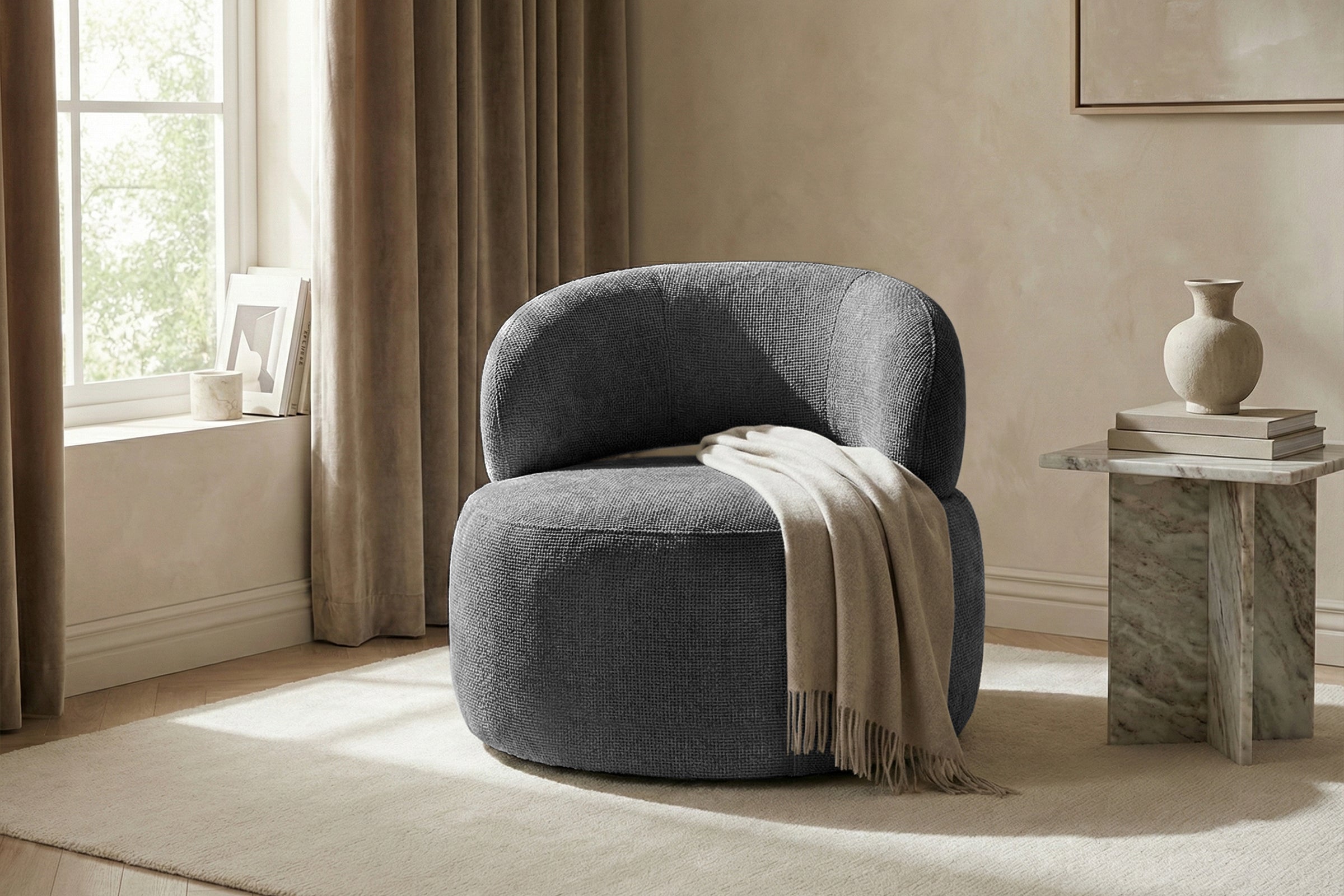 Fotoliu Moon, tetieră reglabilă, suport lombar, #color_Antracit-Eden