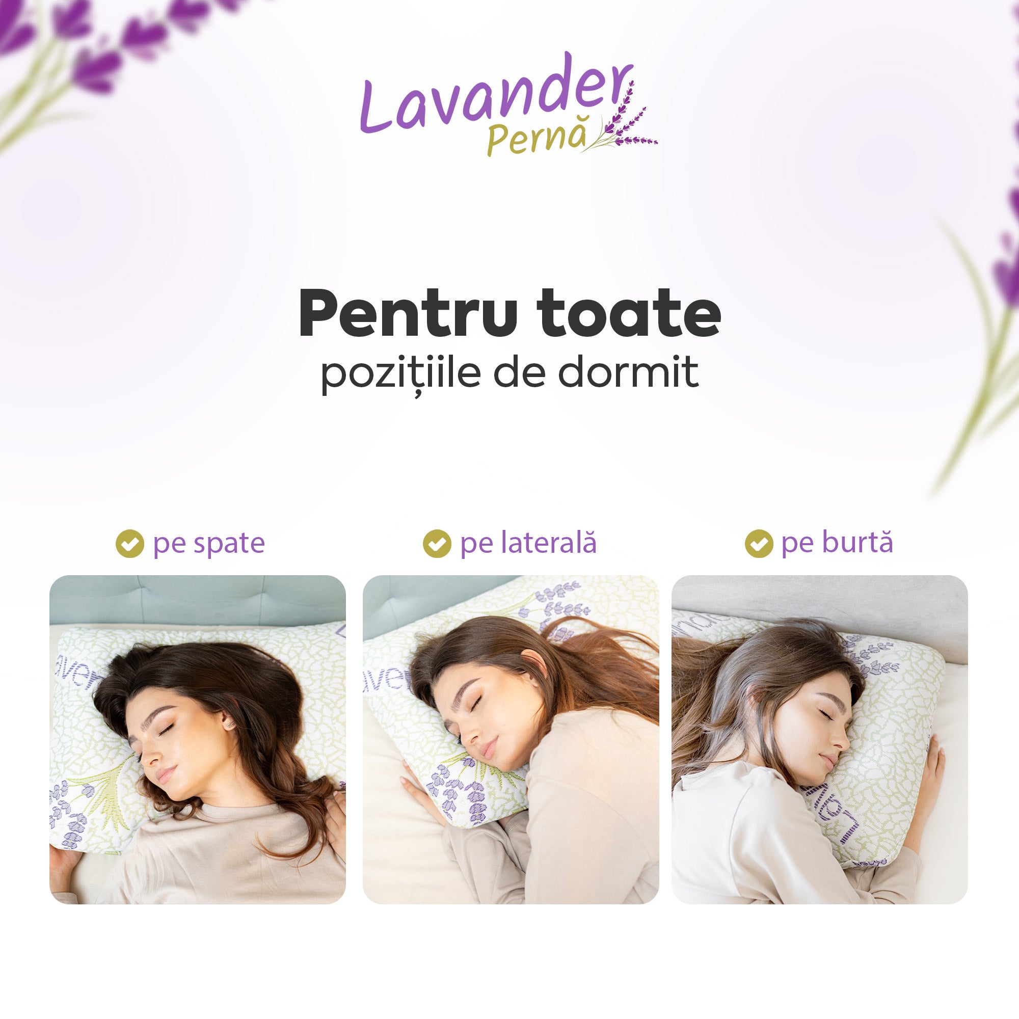 Pernă Lavander Therapy, din spumă cu memorie flexibilă, husă detașabilă și lavabilă, 60x40x15 cm - Prestige Home
