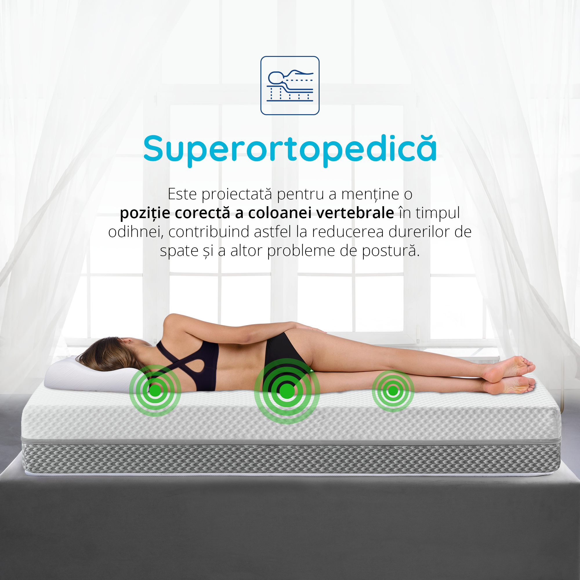 Saltea Ideal Sleep PERFECT COMFORT 4 in 1, spumă poliuretanica de susținere, spumă High Resilience, spumă cu memorie, husă detașabilă și lavabilă, superortopedică, Grosime 22 cm