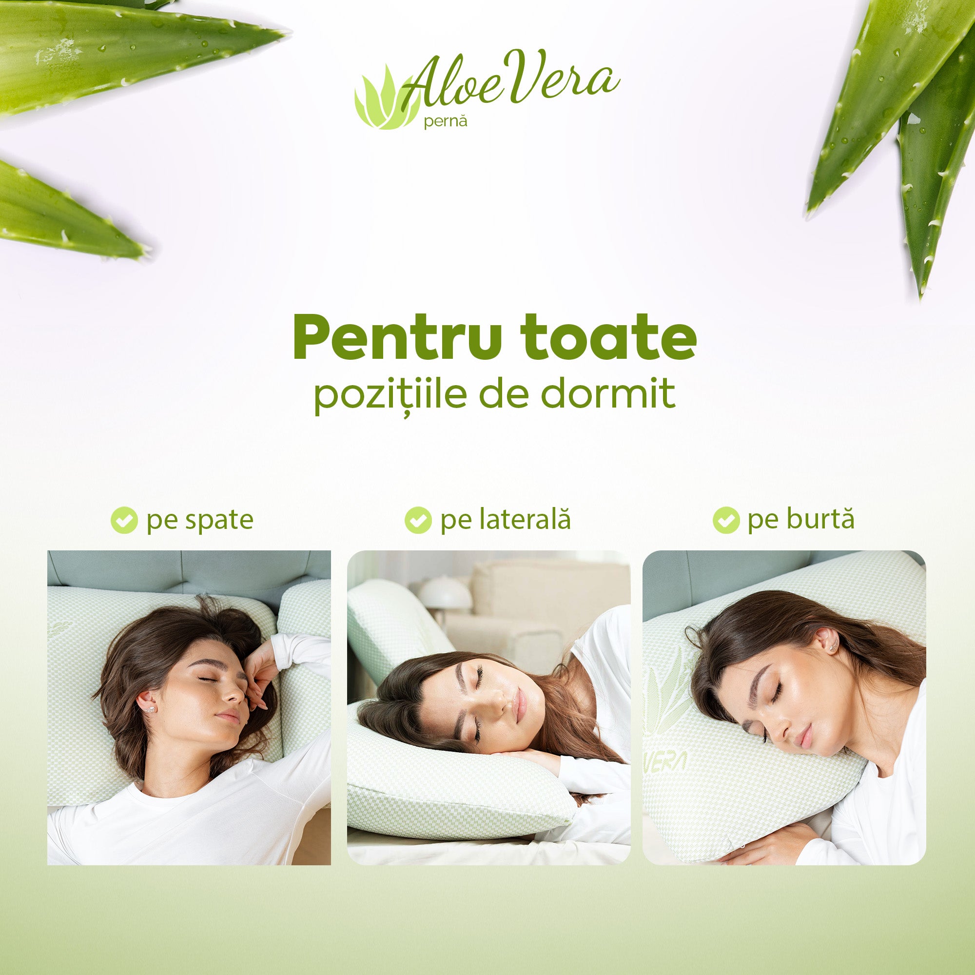 Pernă Aloe Vera Therapy, din spumă cu memorie flexibilă, husă detașabilă și lavabilă, 60x40x15 cm - Prestige Home