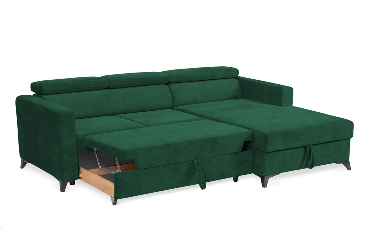 Colțar Extensibil MIZZONI, cu lada depozitare, variante stânga/dreapta, tetiere reglabile, 250 x 175 x 94 cm #color_Verde-Run-Again