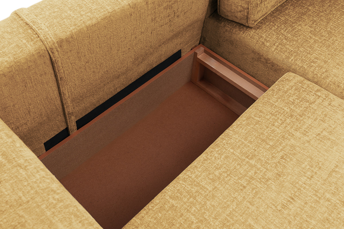 Coltar Extensibil 3 locuri ZANETTO, cu lada de depozitare, 240x160x70 cm, #color_Galben-Onyx