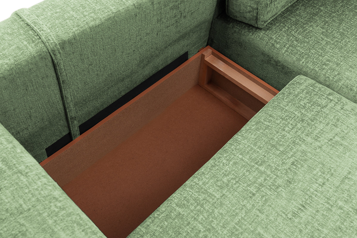 Coltar Extensibil 3 locuri ZANETTO, cu lada de depozitare, 240x160x70 cm, #color_Verde-Onyx