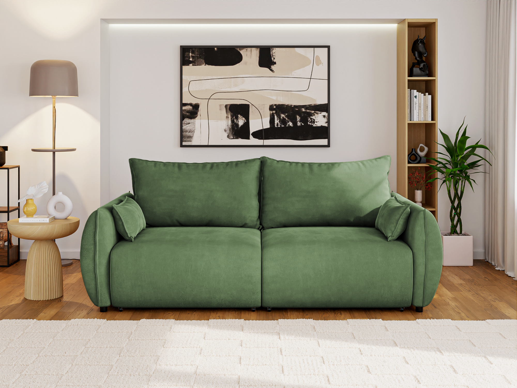 Canapea Extensibilă 3 locuri OSAKA, cu ladă depozitare, 238x110x90 cm #color_Verde-Havana