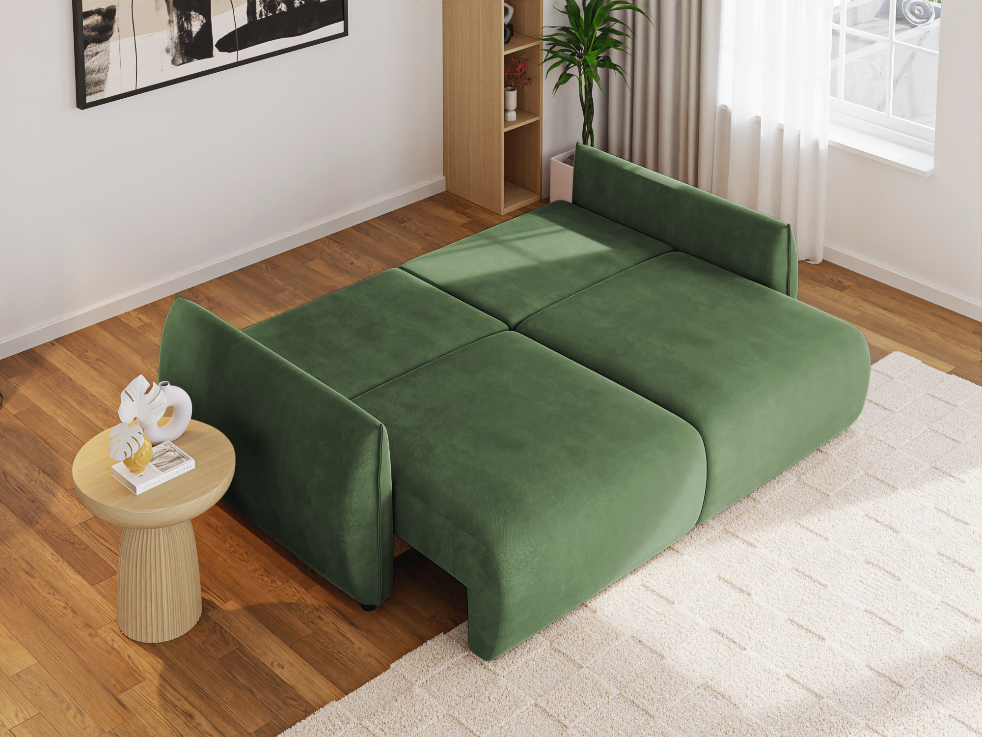 Canapea Extensibilă 3 locuri OSAKA, cu ladă depozitare, 238x110x90 cm #color_Verde-Havana