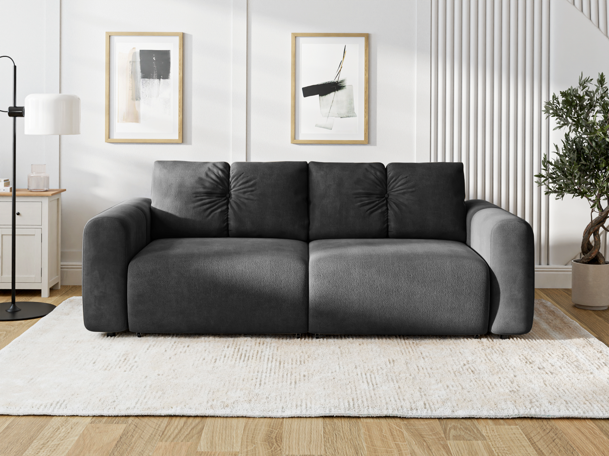 Canapea Extensibilă 3 locuri GEORGIA, cu 2 lăzi depozitare, 248x110x90 cm, #color_Gri-Inchis-Havana