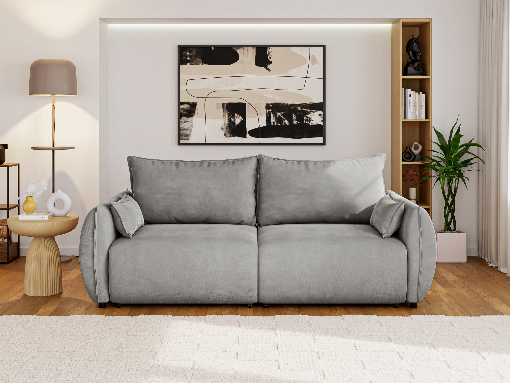 Canapea Extensibilă 3 locuri OSAKA, cu ladă depozitare, 238x110x90 cm #color_Gri-Deschis-Havana