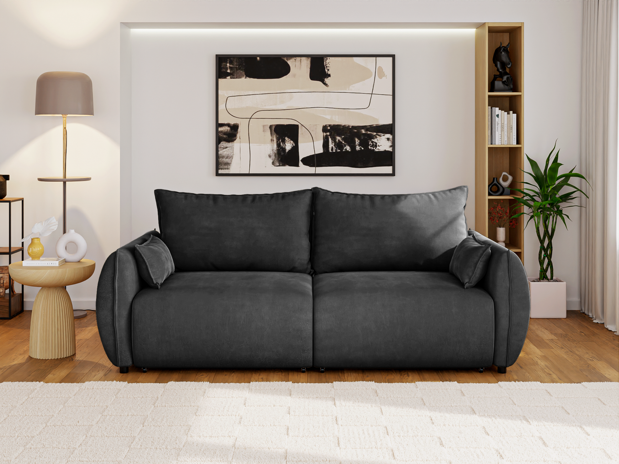 Canapea Extensibilă 3 locuri OSAKA, cu ladă depozitare, 238x110x90 cm #color_Gri-Inchis-Havana