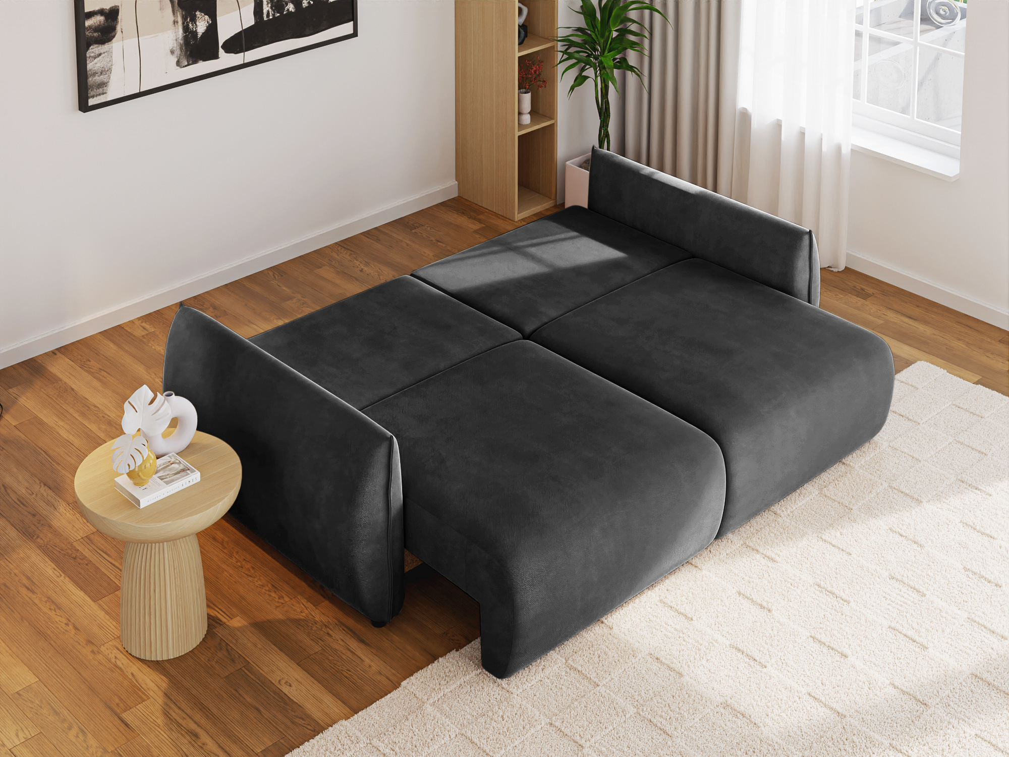 Canapea Extensibilă 3 locuri OSAKA, cu ladă depozitare, 238x110x90 cm #color_Gri-Inchis-Havana