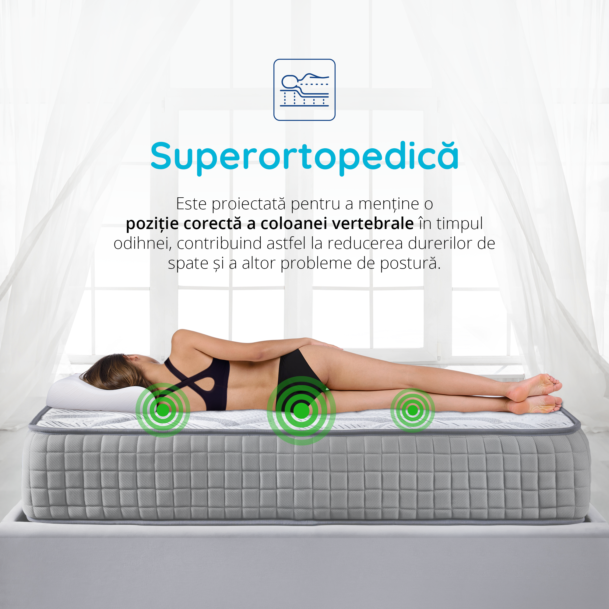 Saltea Ideal Sleep WAVE POCKET, Arcuri individuale, spumă poliuretanică în straturi, superortopedică, Grosime 25 cm
