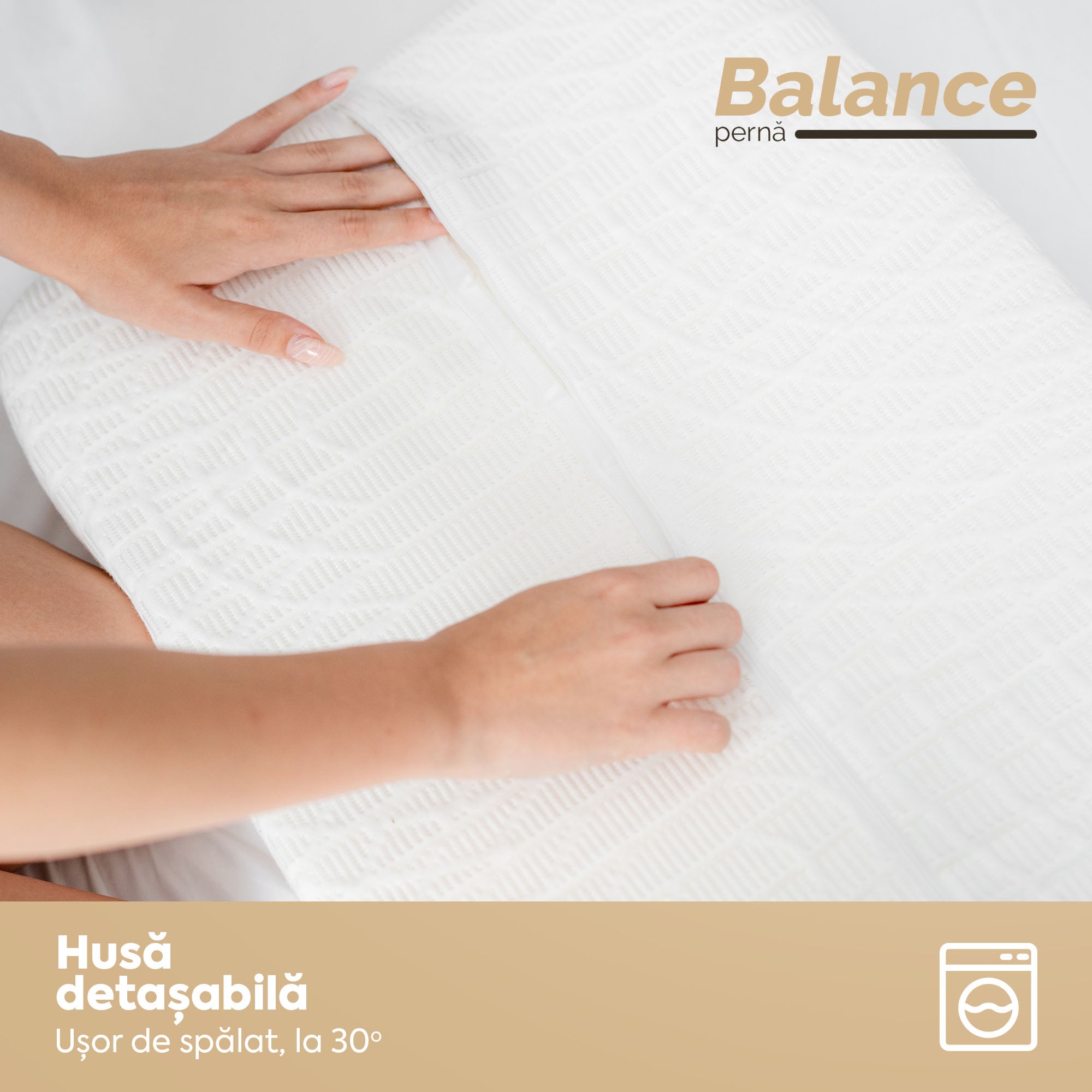Pernă anatomică Balance, din spumă cu memorie Viscolex și husă detașabilă cu sistem de ventilație al aerului, 60x38x10 cm - Prestige Home