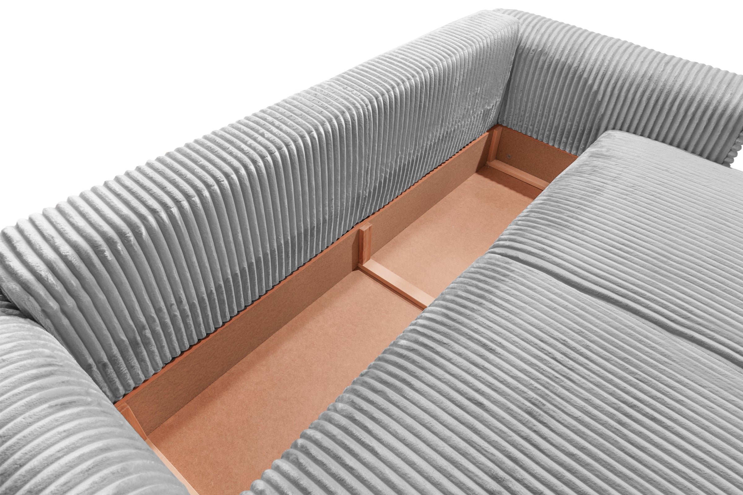 Canapea Extensibilă 3 locuri FELLINI, cu ladă depozitare, 243x108x90 cm, #color_Gri-Deschis-Tilia