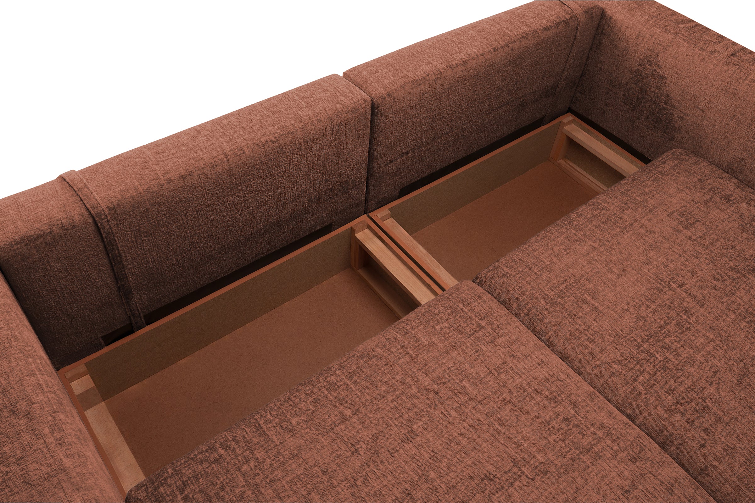 Canapea Extensibilă 4 locuri ZANETTO, cu 3 lăzi depozitare, 340x100x70 cm, #color_Bordeaux-Onyx