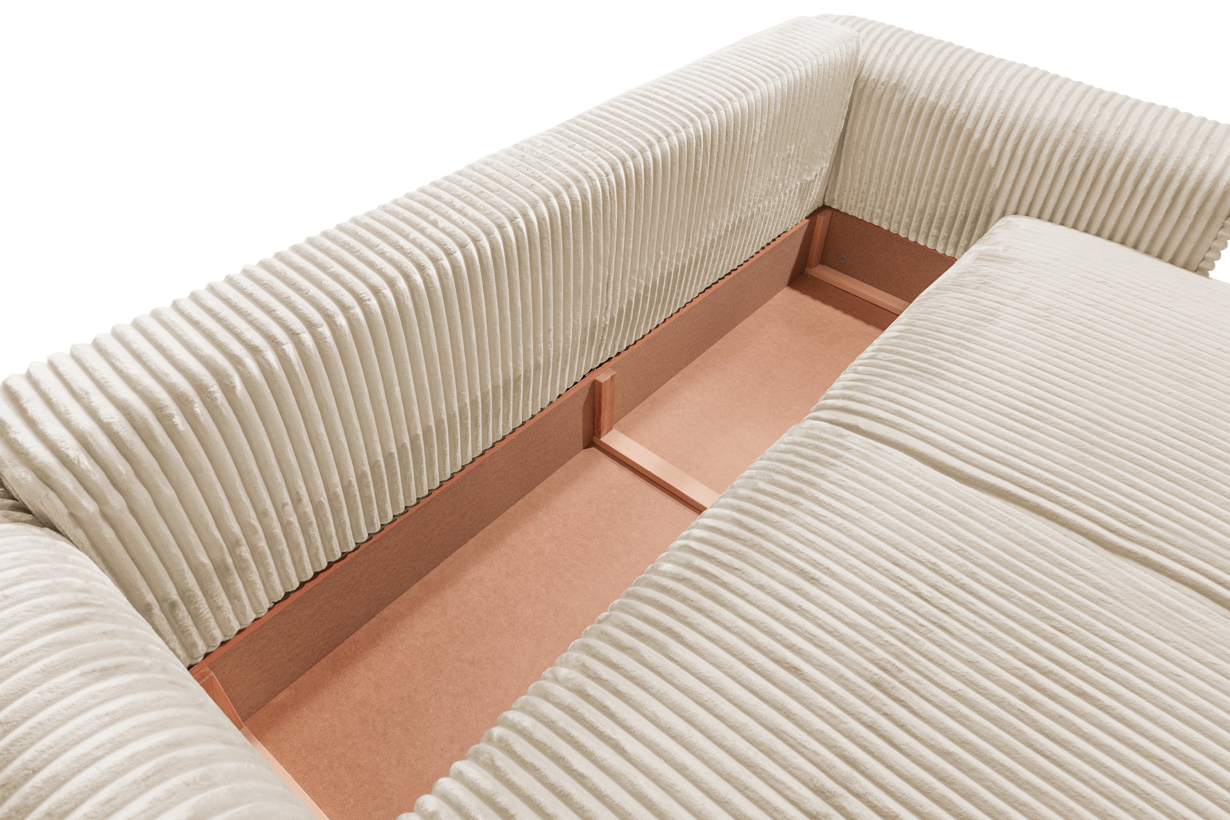 Canapea Extensibilă 3 locuri FELLINI, cu ladă depozitare, 243x108x90 cm, #color_Crem-Tilia