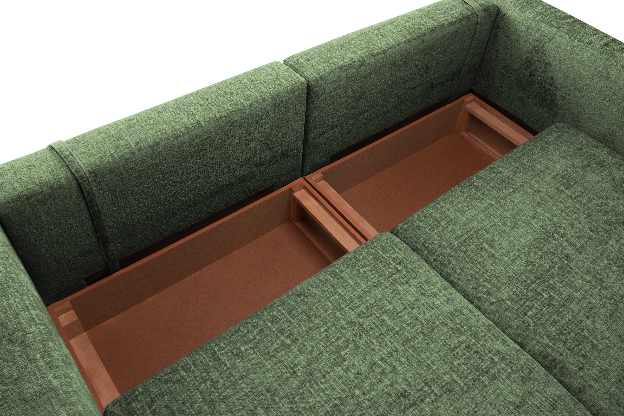 Canapea Extensibilă 4 locuri ZANETTO, cu 3 lăzi depozitare, 340x100x70 cm, #color_Verde-Onyx