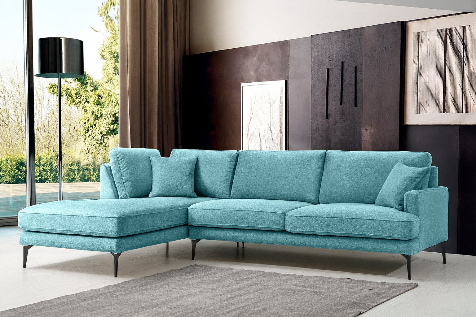 Colțar Fix AZURRO, cu ladă de depozitare, 280x90/180x85 cm - Prestigehome.ro - Colțar - Prestige #color_Turcoaz-Mystery