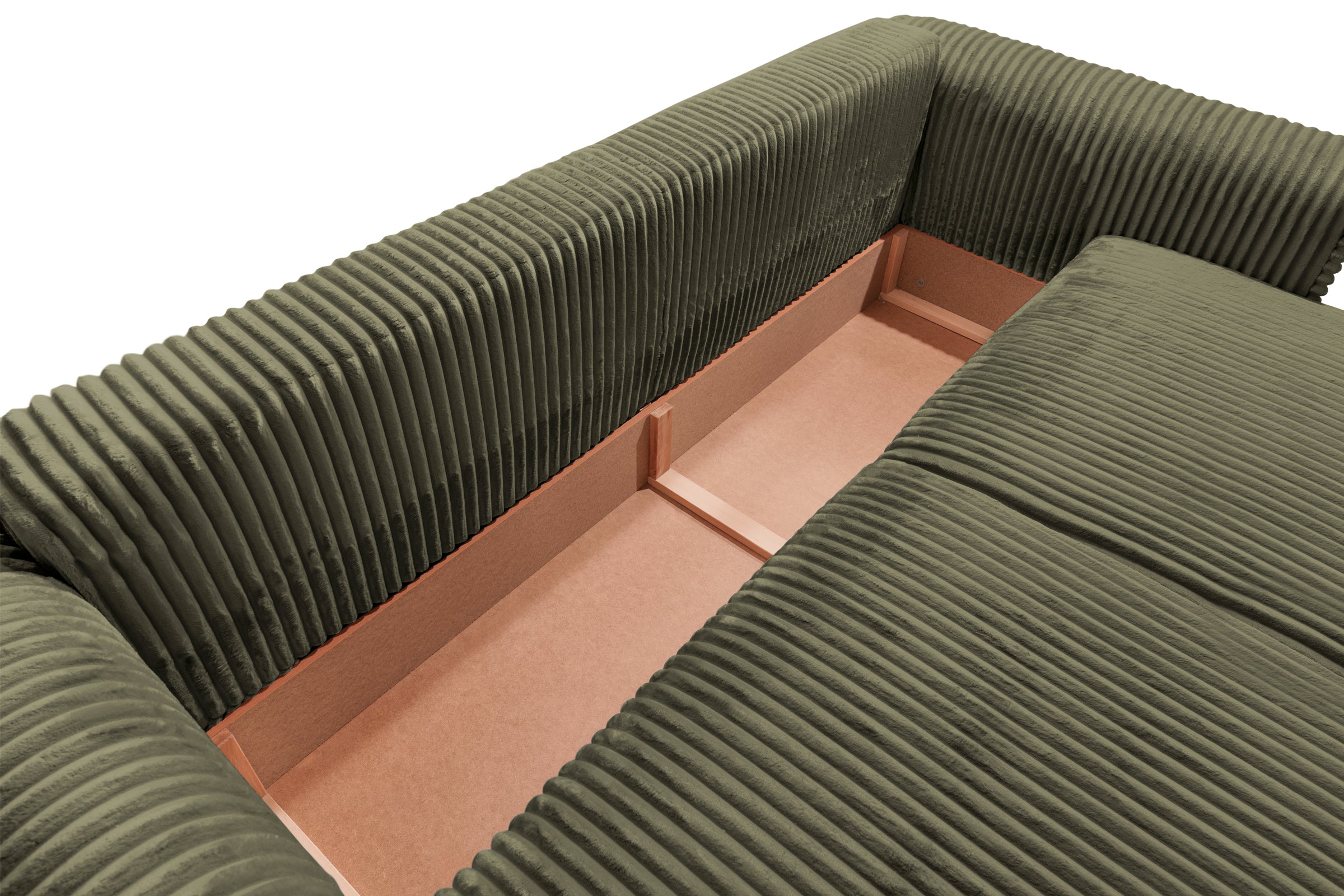 Canapea Extensibilă 3 locuri FELLINI, cu ladă depozitare, 243x108x90 cm, #color_Verde-Olive-Tilia