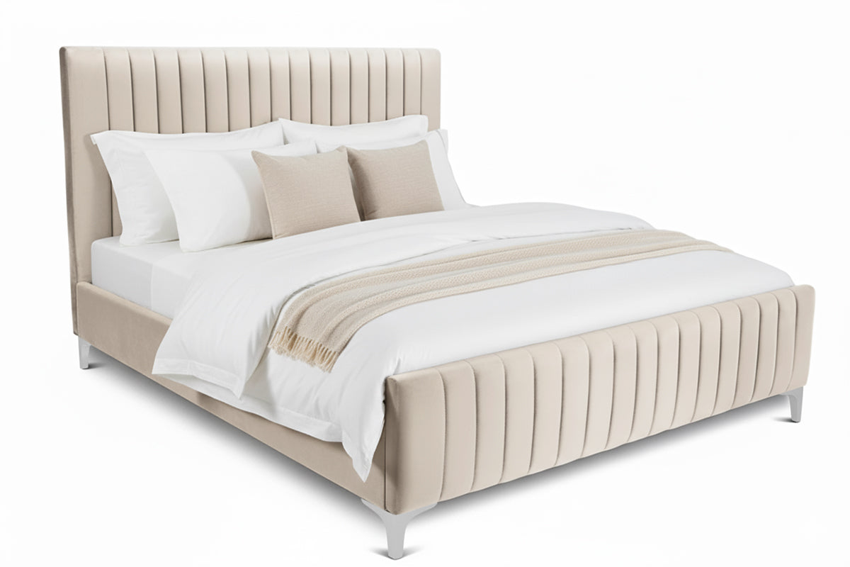 Pat tapițat Dino, cu somieră și picioare înalte #color_Bej-Velluto