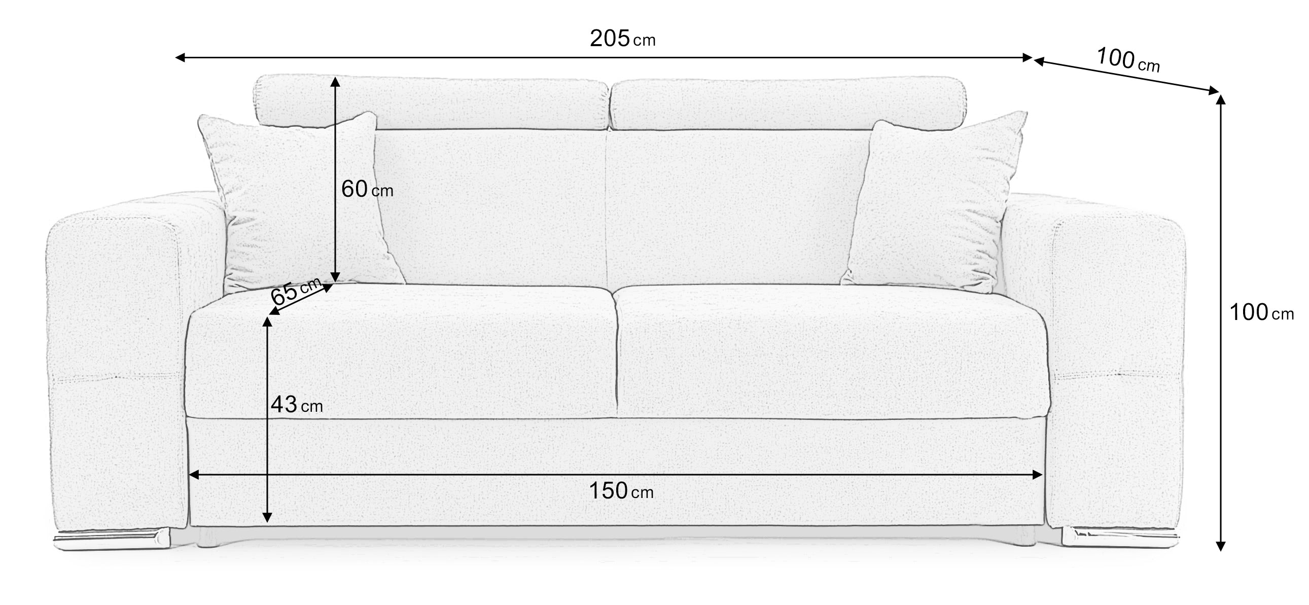 Canapea Fixă 2 locuri BELLAGIO, cu tetiere reglabile, 205x100x100 cm