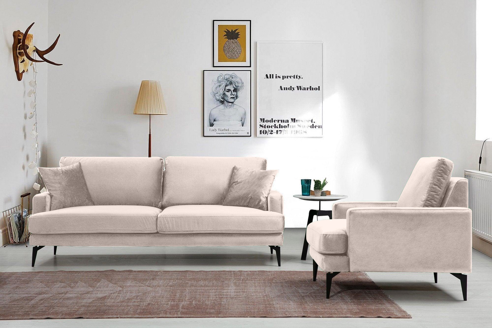 Canapea Fixă AZURRO, 2 locuri, 175x90x85 cm - Prestigehome.ro - Canapea - Prestige #color_Velutto-Bej