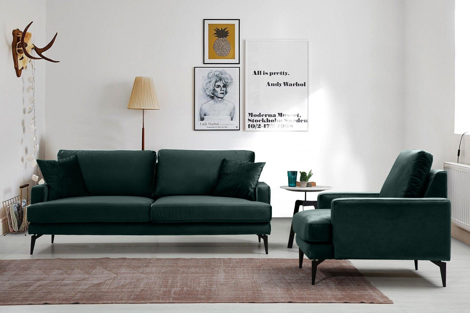 Canapea Fixă AZURRO, 2 locuri, 175x90x85 cm - Prestigehome.ro - Canapea - Prestige #color_Velutto-Verde